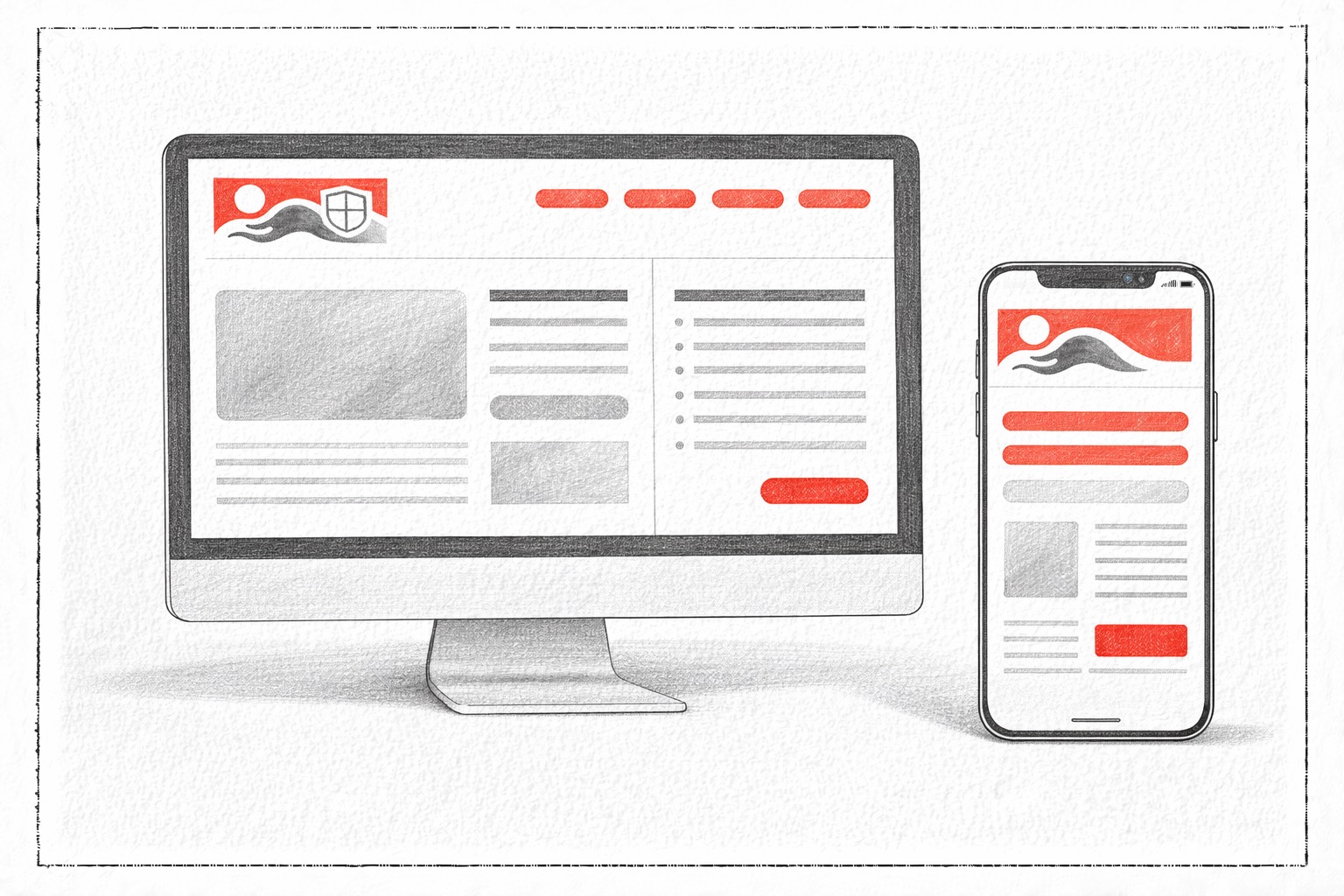 Ilustrativní nákres webu nebo UI